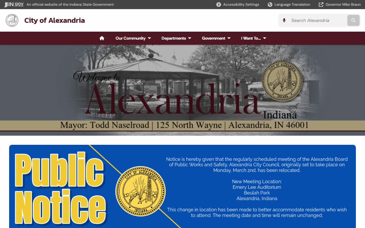 Alexandria city government portal with department contacts and services