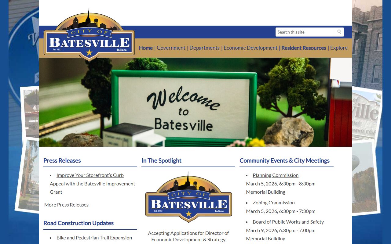Batesville city government portal showing public services and contacts