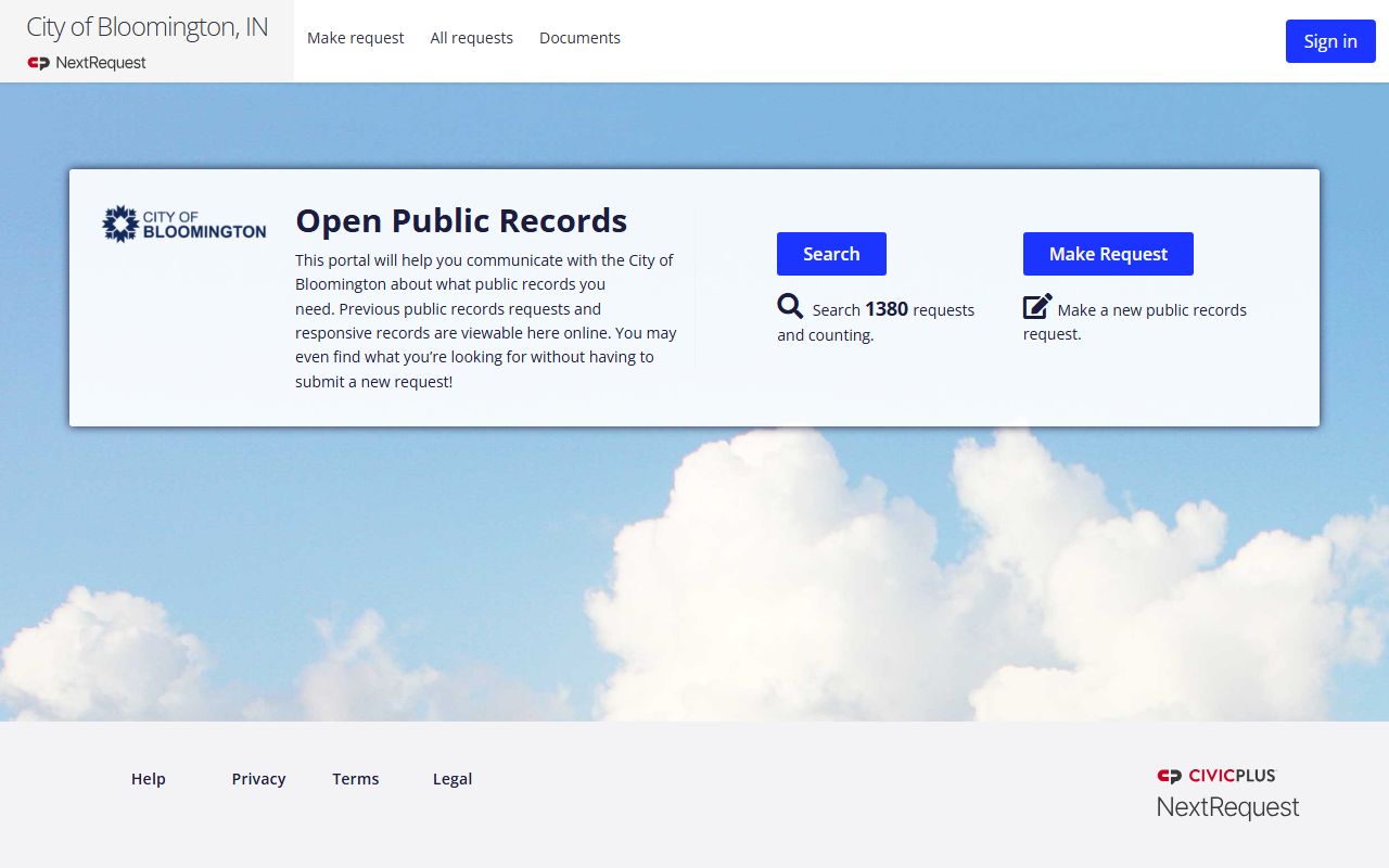 Bloomington NextRequest public records request portal