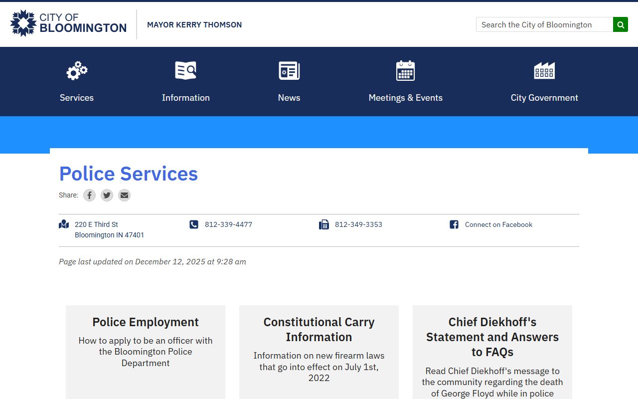 Bloomington city clerk website and public records information