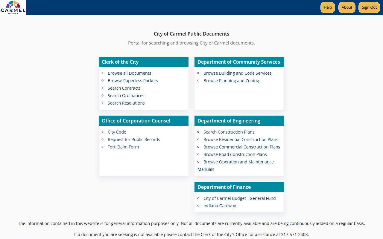 Carmel LaserFiche document archive search portal