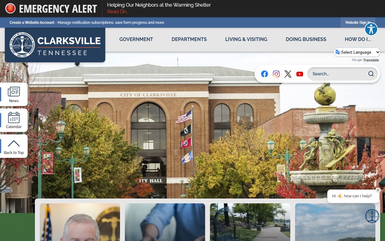 Clarksville town website with government office contacts for people search