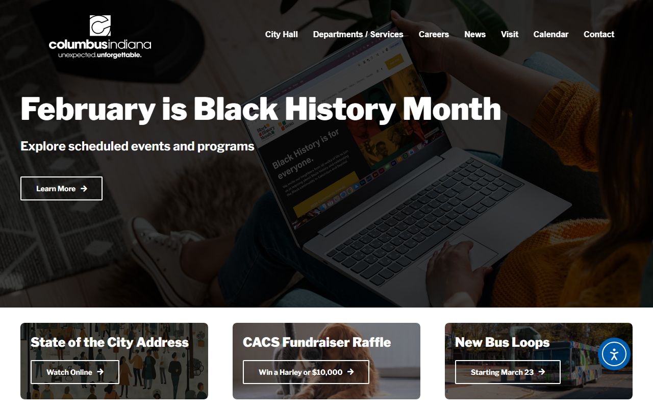 Columbus city portal showing government services and public information