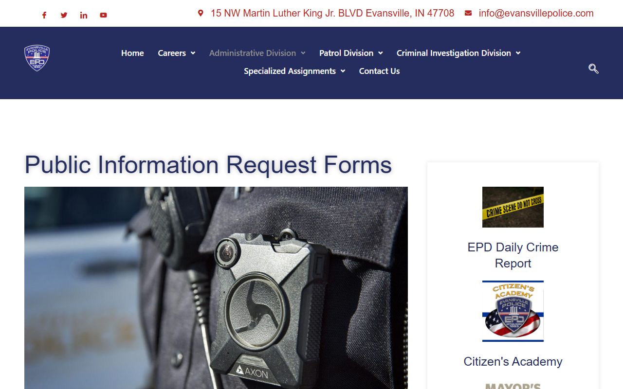 Evansville Police public information request forms for people search