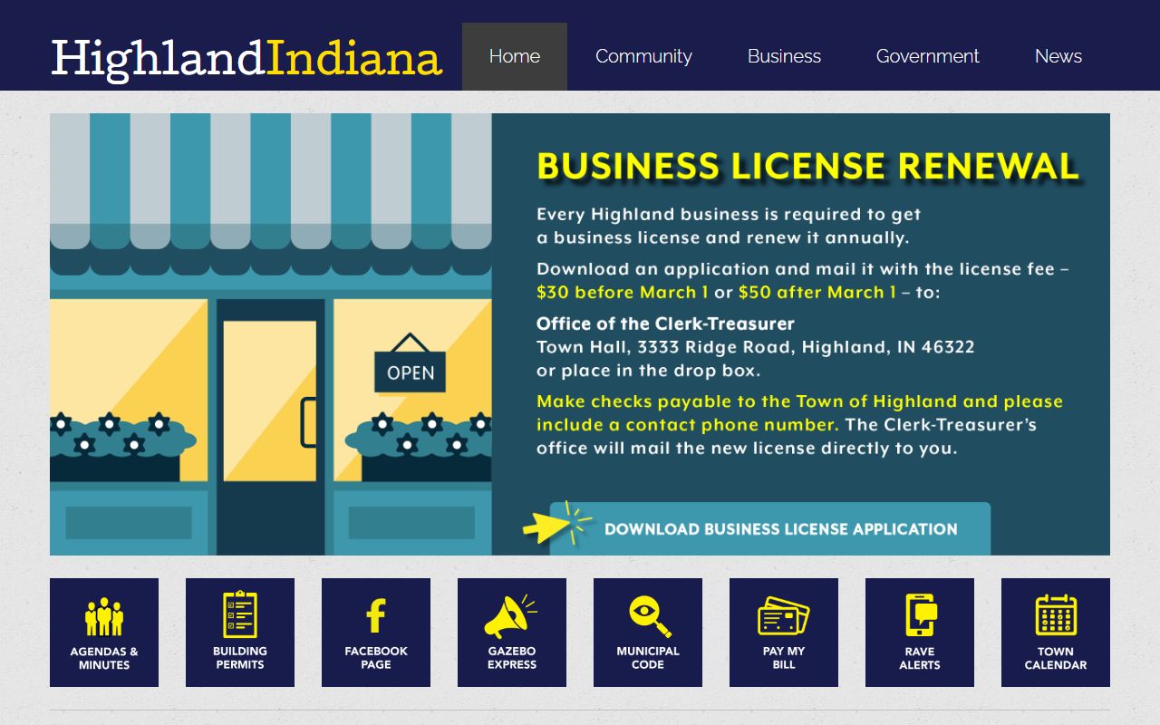 Highland town government website with departments and services