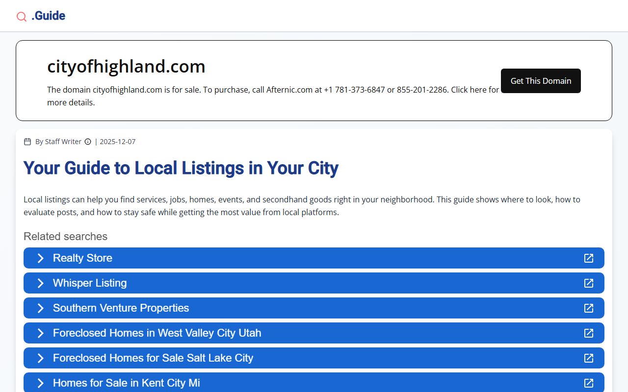 Highland city website with additional local resources and contacts