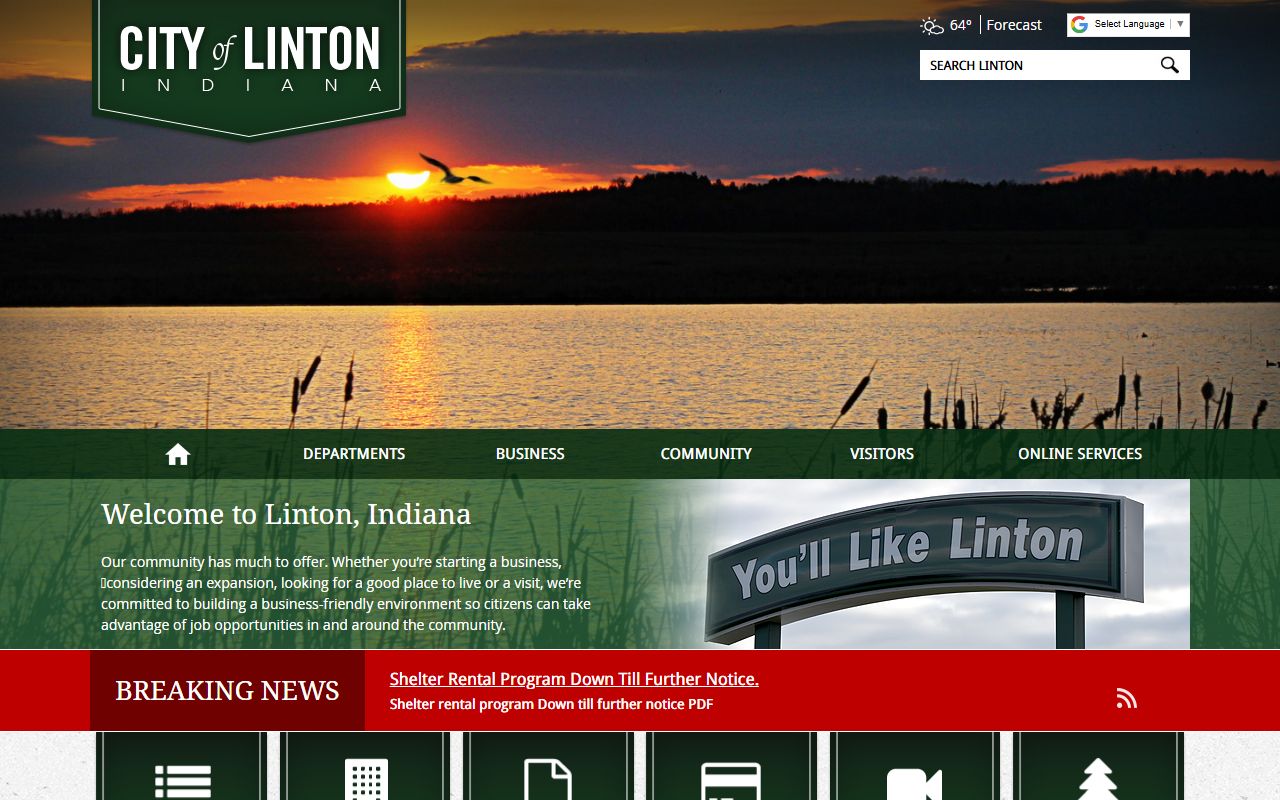 Linton city website showing government services and contact information