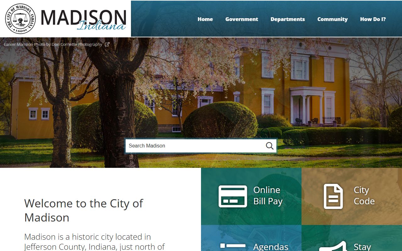 Madison city government portal showing departments and public resources