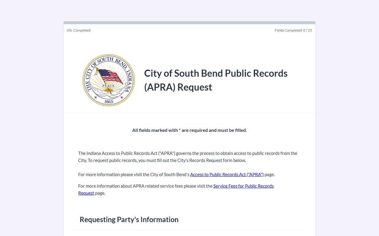South Bend APRA request portal for public record requests