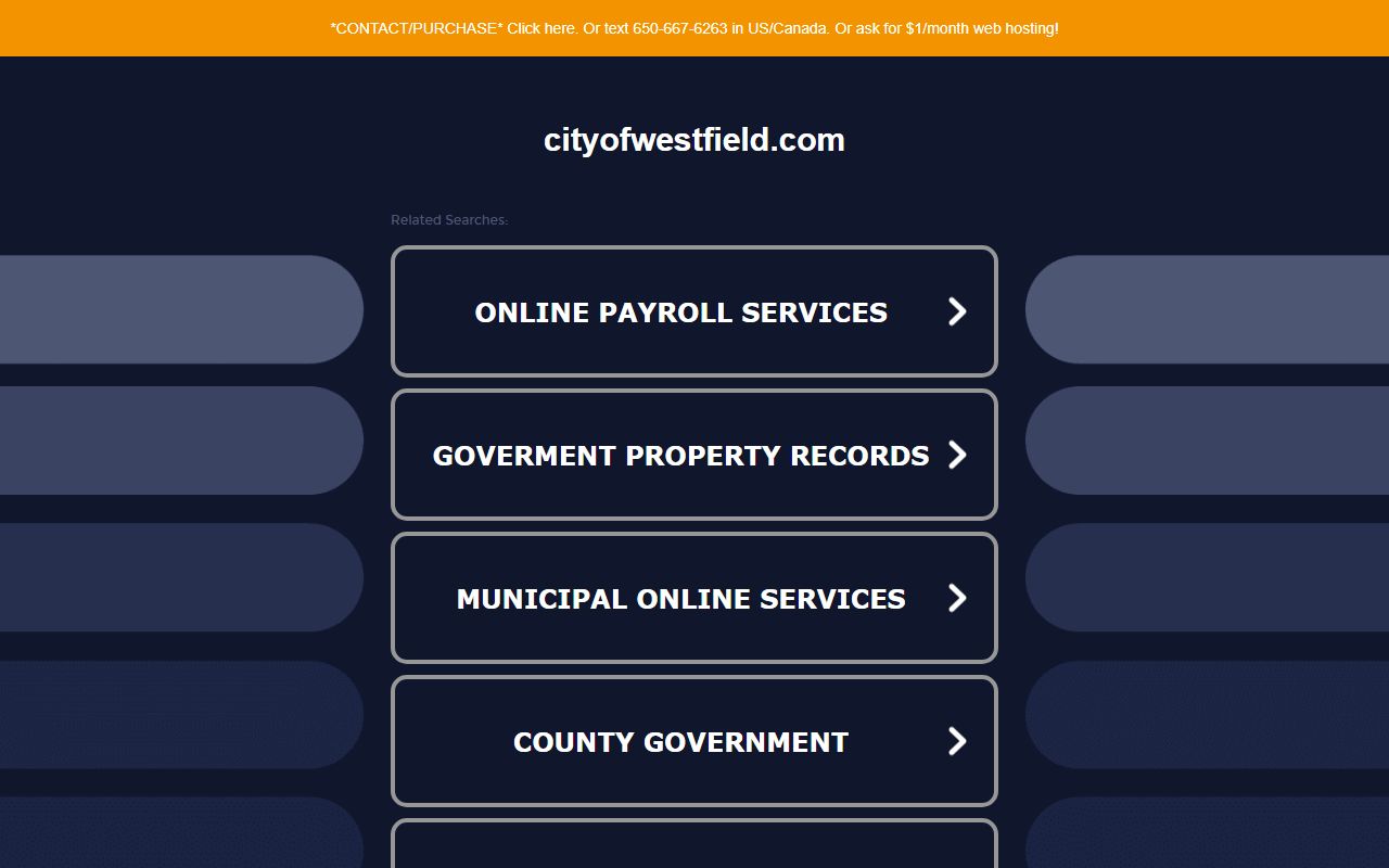 Westfield city website showing departments and local government resources