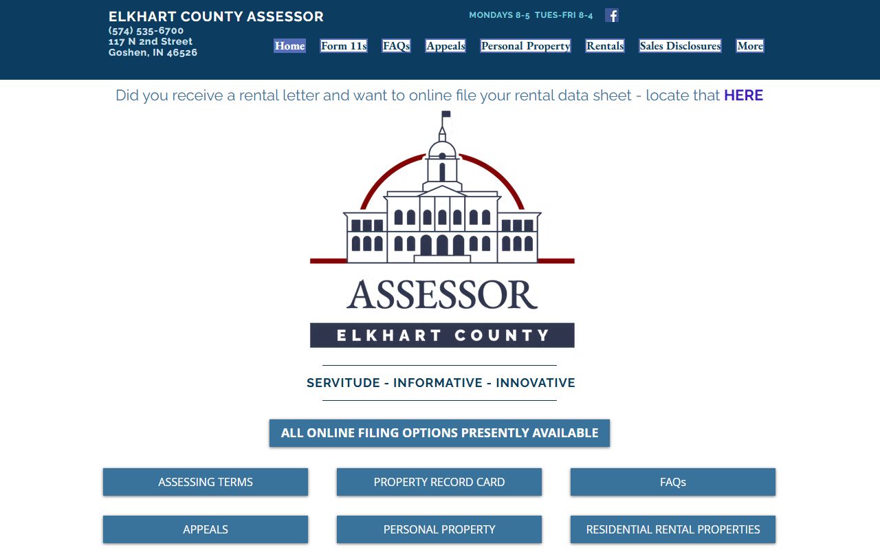Elkhart County Assessor website for property value lookups