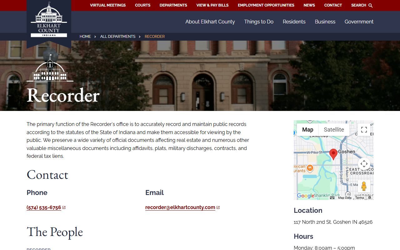 Elkhart County Recorder website for property and people search