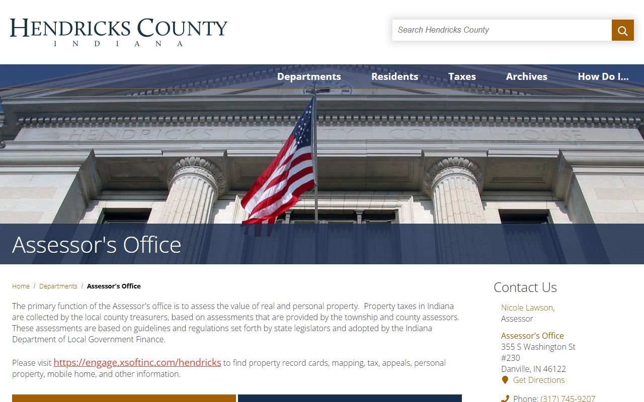 Hendricks County Assessor website for property value lookups