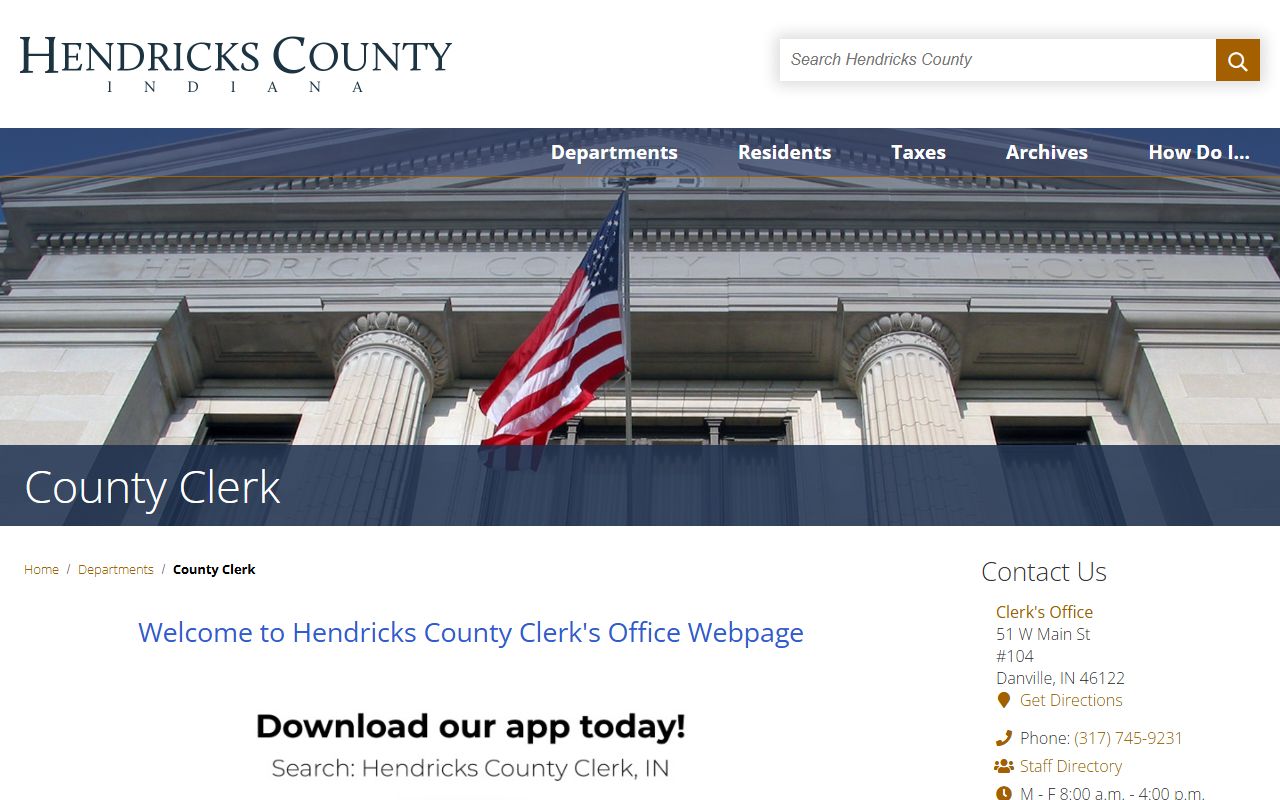 Hendricks County Clerk's Office website for people search records