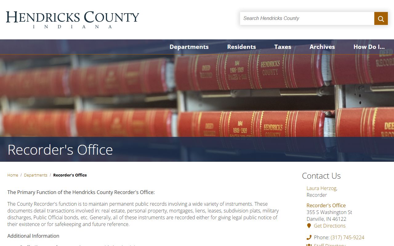 Hendricks County Recorder website for property records and people search
