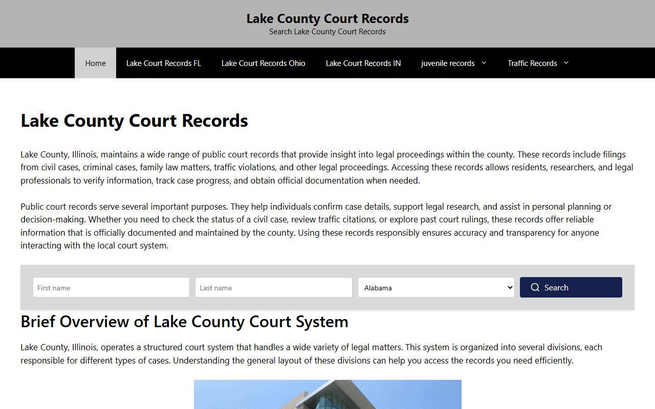 Lake County Courts website for searching people records