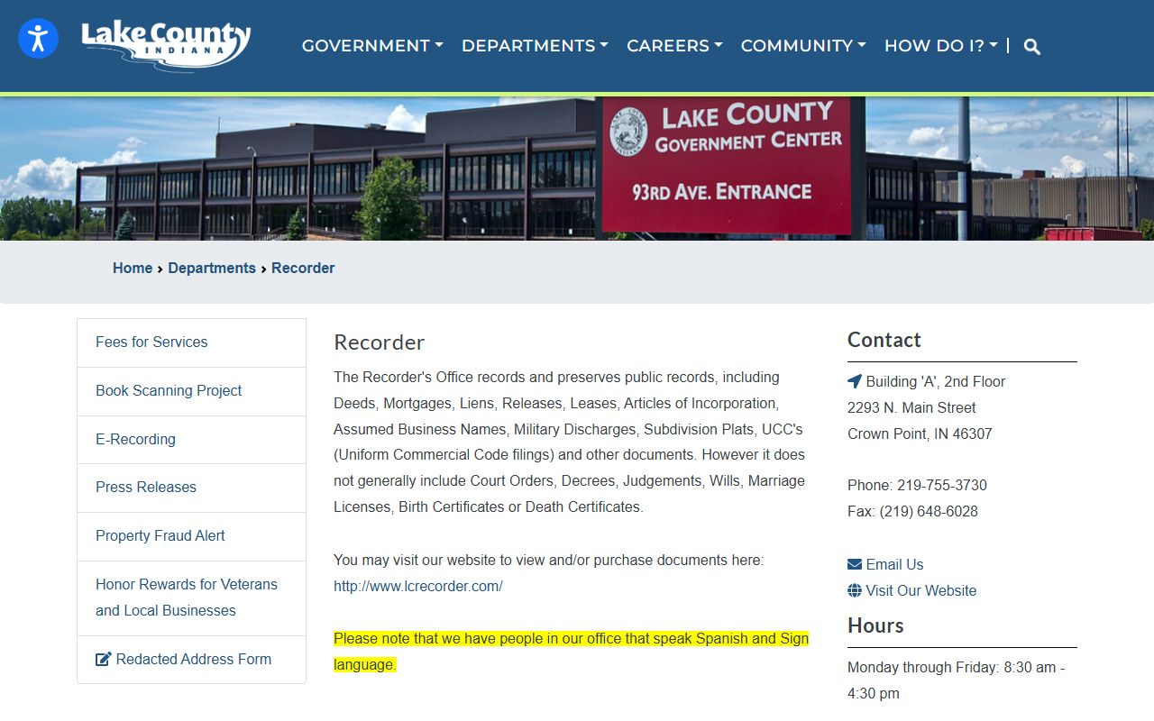 Lake County Recorder website for property and people search
