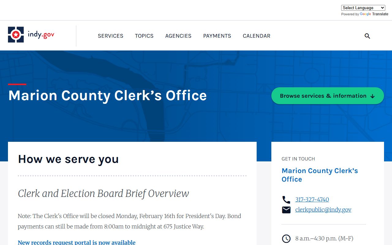 Marion County Clerk's Office website for people search records in Marion County