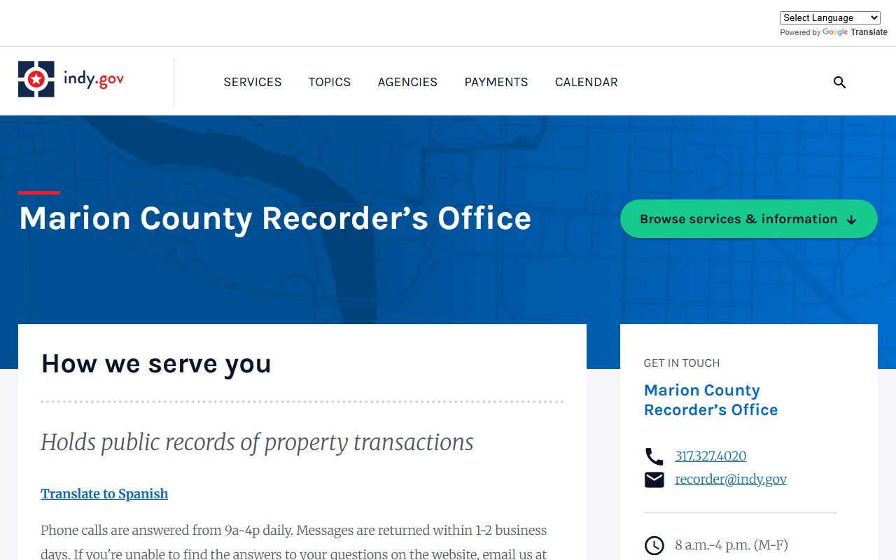 Marion County Recorder's Office website for property record searches