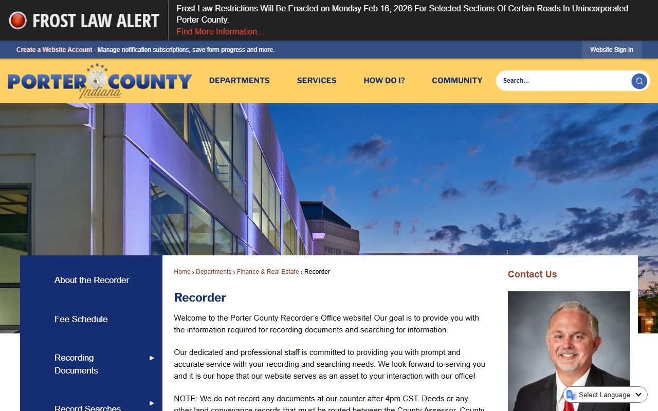 Porter County Recorder website for property records and people search