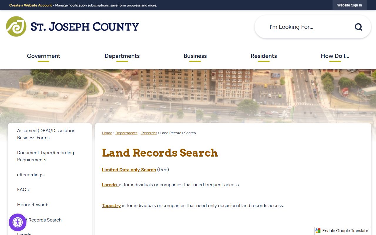 St. Joseph County land records search portal for people search