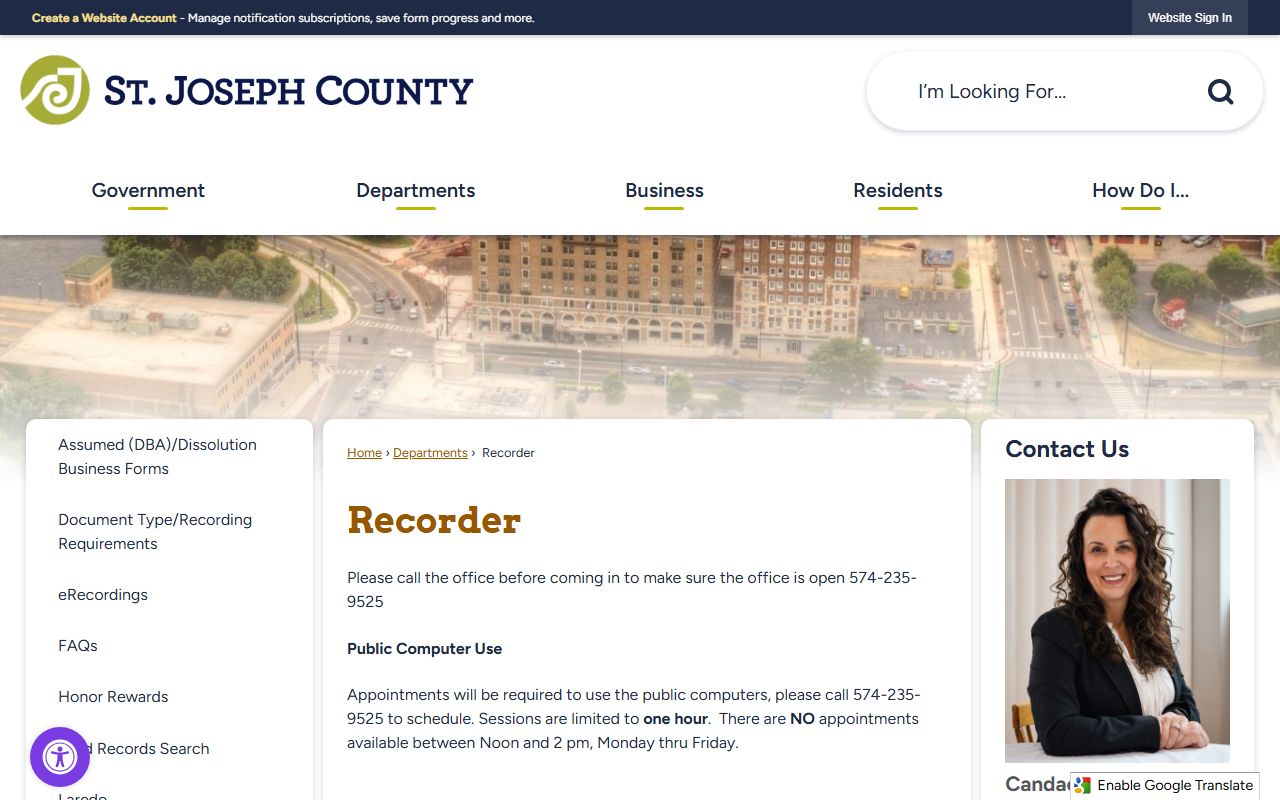 St. Joseph County Recorder office page for people search records