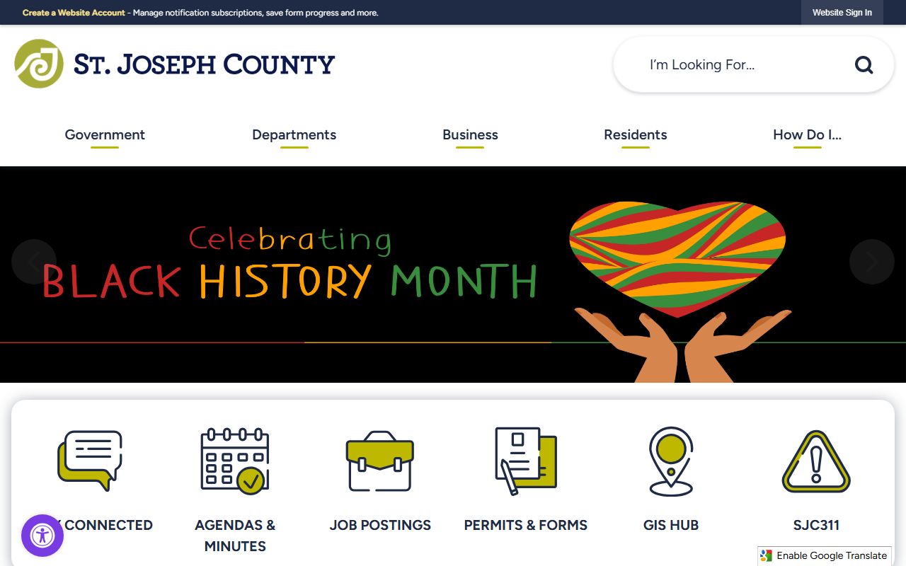 St. Joseph County government website main page for people search access