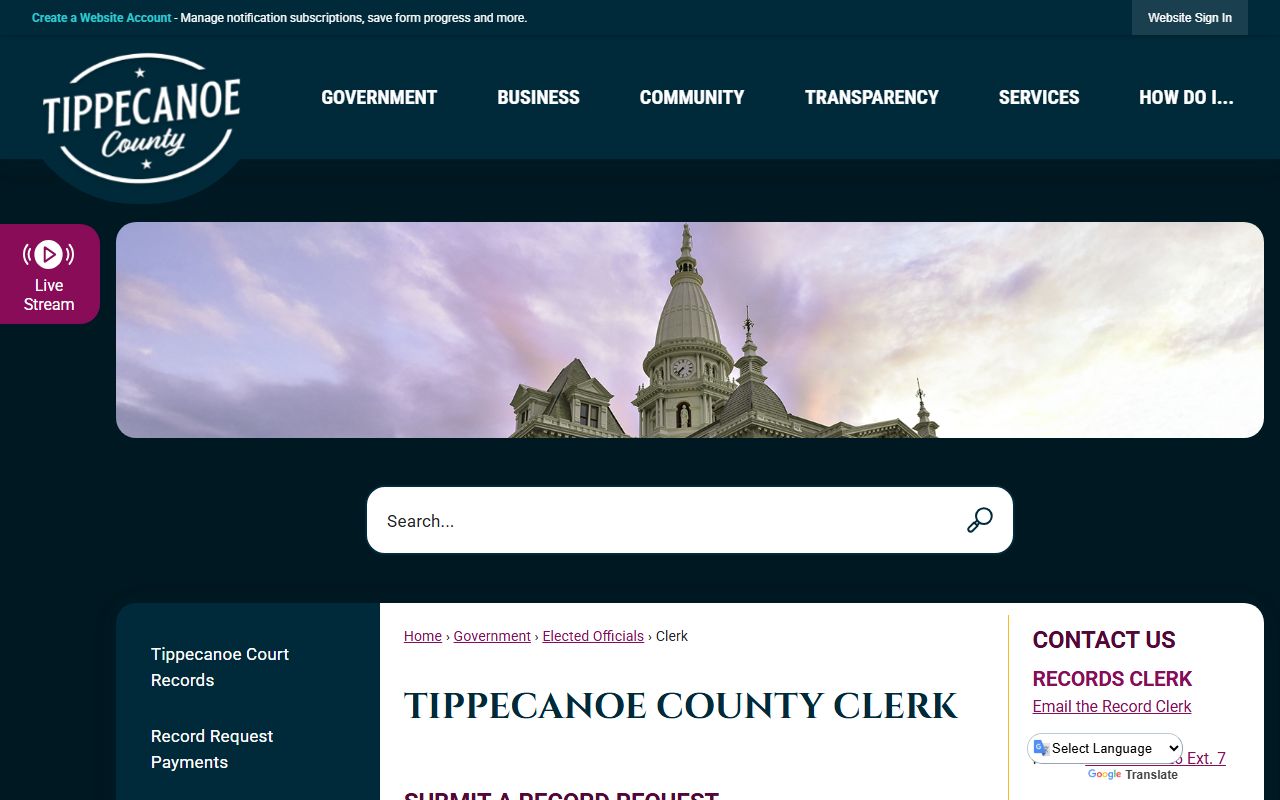 Tippecanoe County Clerk's Office website for people search records