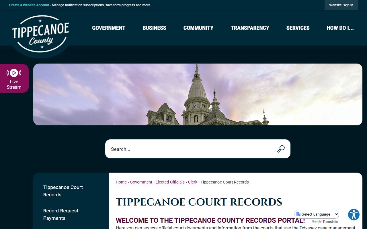 Tippecanoe County Court Records page for people search