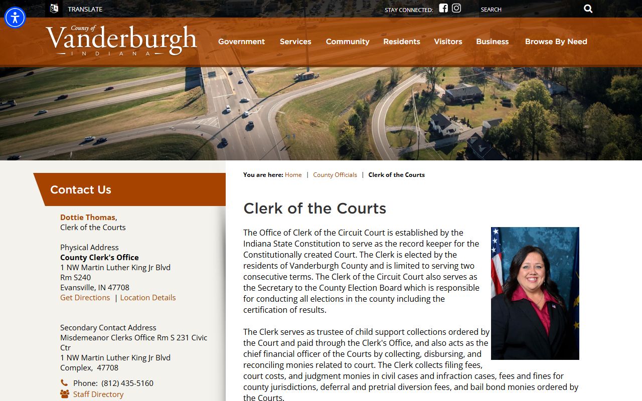 Vanderburgh County Clerk's Office website for people search records