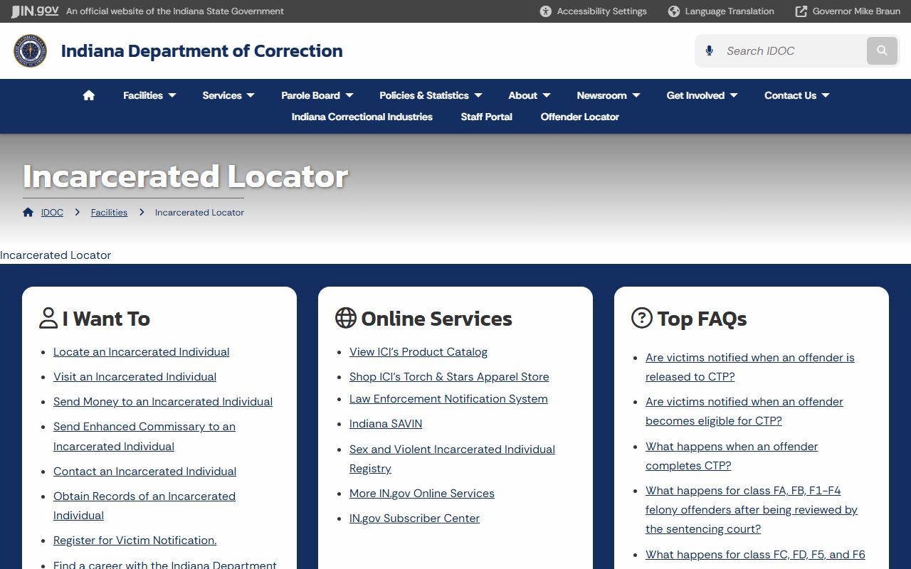 Indiana IDOC offender locator people search tool